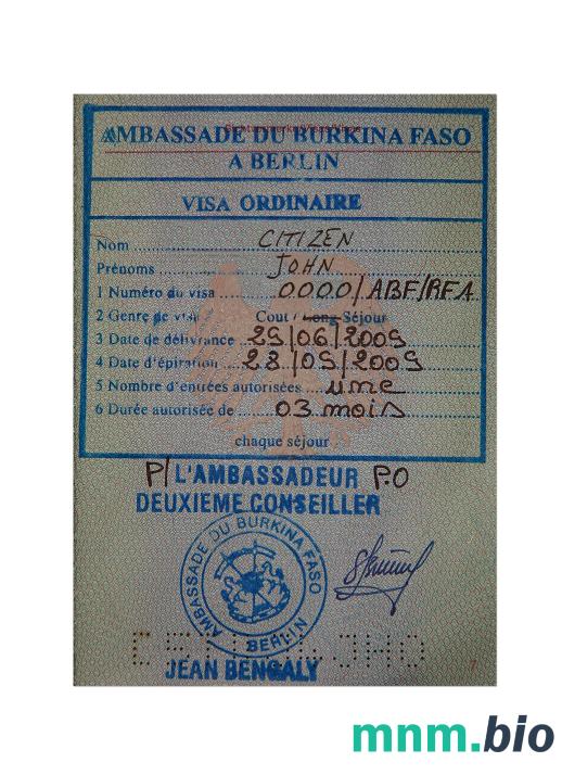 Burkina Faso stamp visa w pełni edytowalny PSD